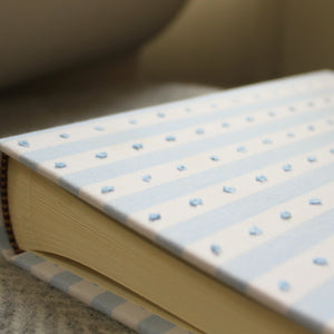 Linen Spot Mini Square Photo Album, pale blue and white stripes with dots