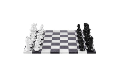 Bold Chess Set in Classic Black & White with Italian Alabaster Board