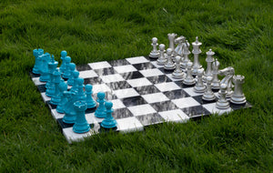 Bold Chess Set in Peacock Blue & Light Gold – Handcrafted by Purling