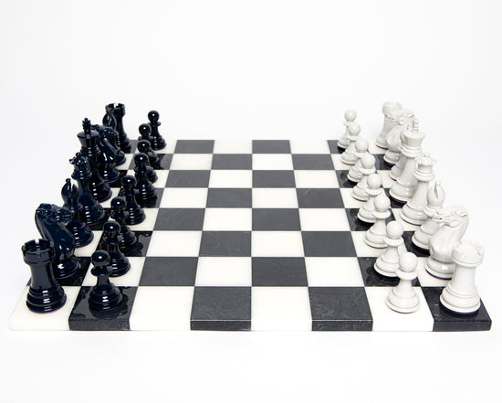 Luxury Bold Chess Set in Onyx White and Evening Blue – Handcrafted by Purling