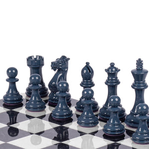 Bold Chess Set in Payne’s Grey & White – Handcrafted by Purling