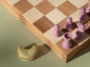 Folding Travel Chess Set in Cream & Pink – Handcrafted by Purling