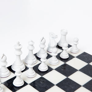 Bold Chess Set in Red & White with Alabaster Stone Board – Handcrafted by Purling