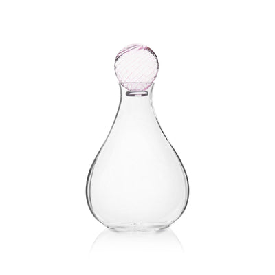 Etched Hand Blown Decanter with Pink Stopper