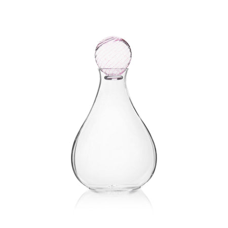 Etched Hand Blown Decanter with Pink Stopper