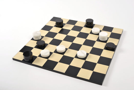 Stone Checkers Set in Italian Alabaster with Maple Board – Handcrafted by Purling