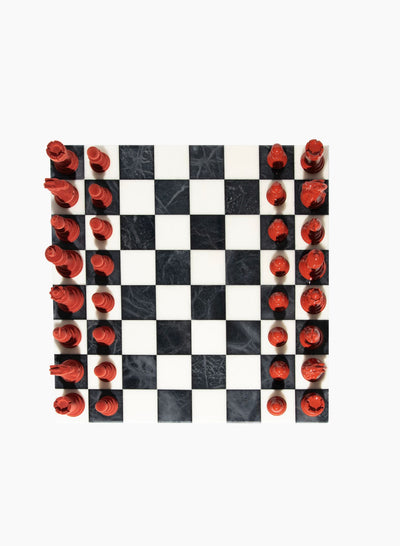 Luxury Bold Chess Set in Flock and Cinnabar