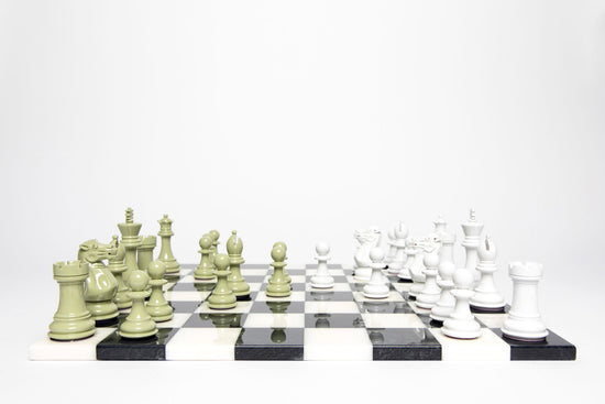 Luxury Bold Chess Set in Sage and White – Handcrafted by Purling