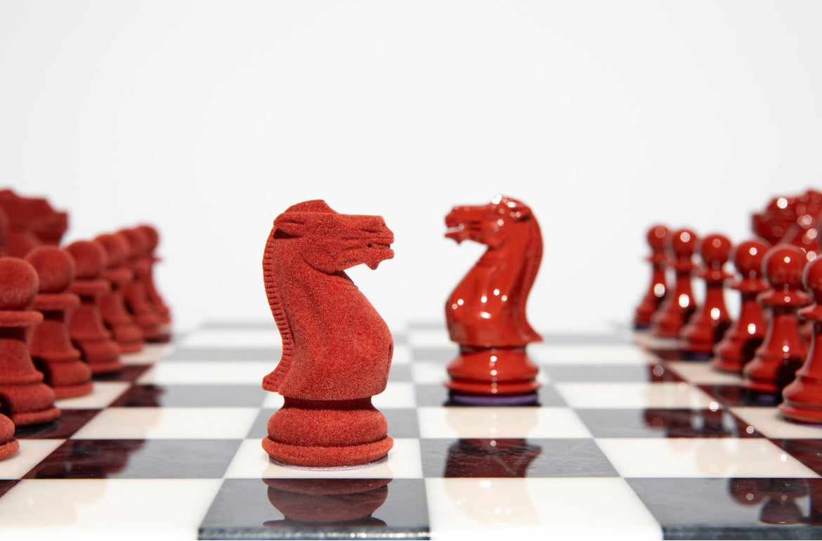 Luxury Bold Chess Set in Flock and Cinnabar – Handcrafted by Purling