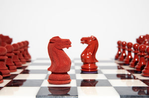 Luxury Bold Chess Set in Flock and Cinnabar – Handcrafted by Purling