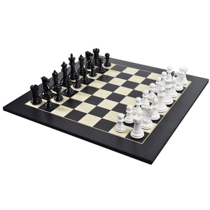 Bold Chess Set in Metallic Black & Arctic Shadow with Stone Maple & Black Poplar Board – Handcrafted by Purling