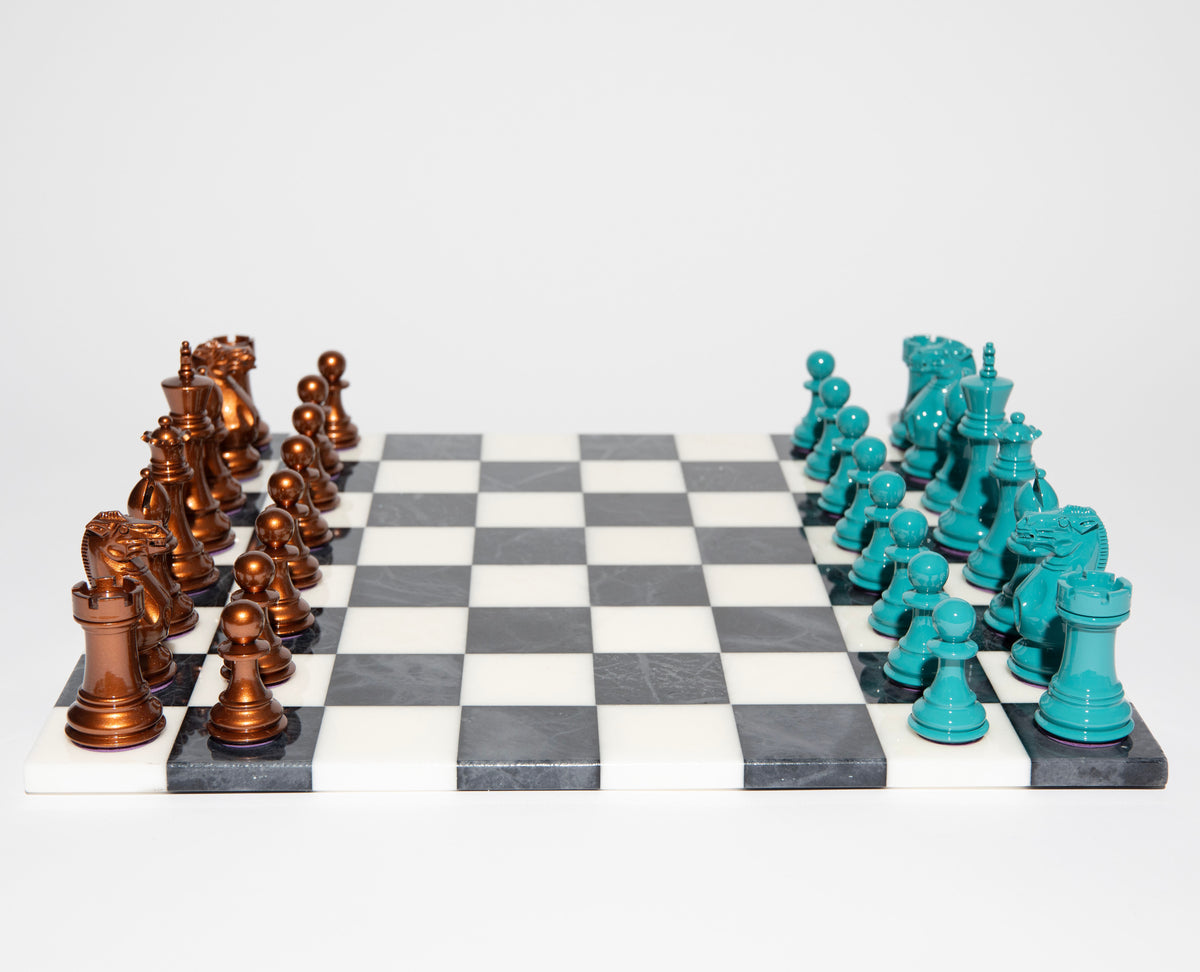 Luxury Bold Chess Set in Copper and Teal – Handcrafted by Purling