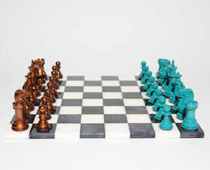 Luxury Bold Chess Set in Copper and Teal – Handcrafted by Purling