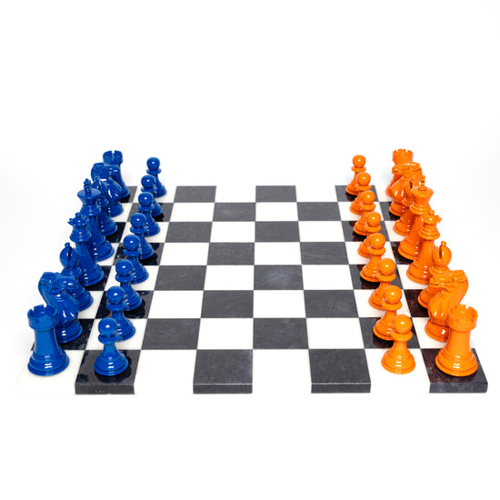 Bold Chess Set in Orange & Blue – Inspired by the Bird of Paradise, Handcrafted by Purling