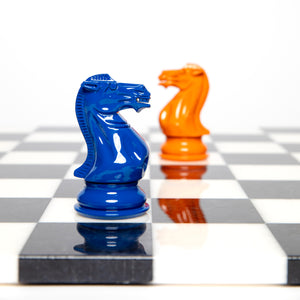 Bold Chess Set in Orange & Blue – Inspired by the Bird of Paradise, Handcrafted by Purling