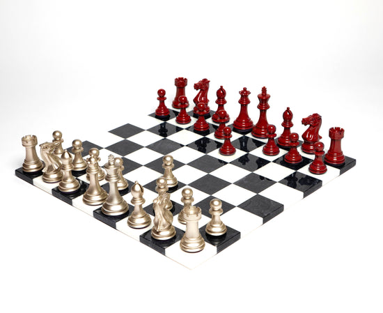 Bold Chess Set in Red & Gold – Handcrafted by Purling