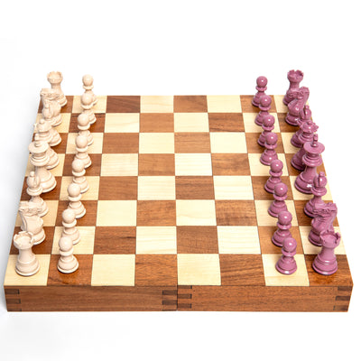 Folding Travel Chess Set in Cream & Pink