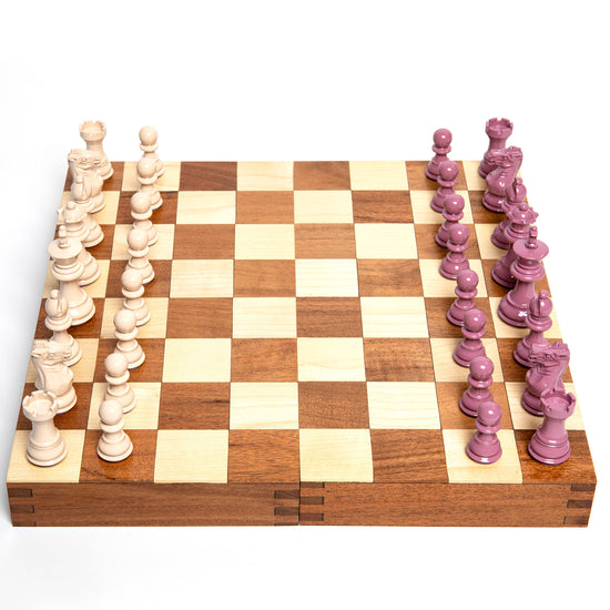 Folding Travel Chess Set in Cream & Pink – Handcrafted by Purling