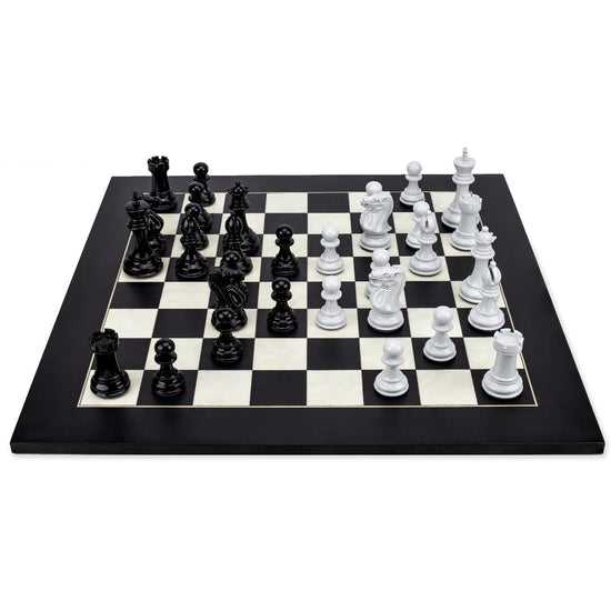 Bold Chess Set in Metallic Black & Arctic Shadow with Stone Maple & Black Poplar Board – Handcrafted by Purling