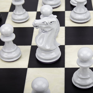 Bold Chess Set in Metallic Black & Arctic Shadow with Stone Maple & Black Poplar Board