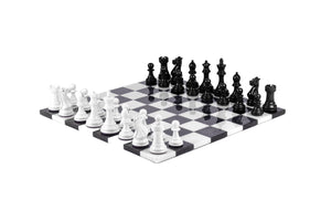 Bold Chess Set in Classic Black & White with Italian Alabaster Board – Handcrafted by Purling