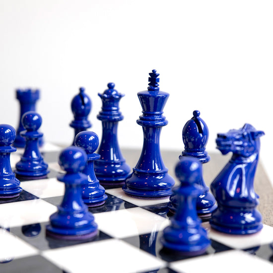 Bold Chess Set in Peacock Blue & Surf the Web Blue – Limited Edition, Handcrafted by Purling