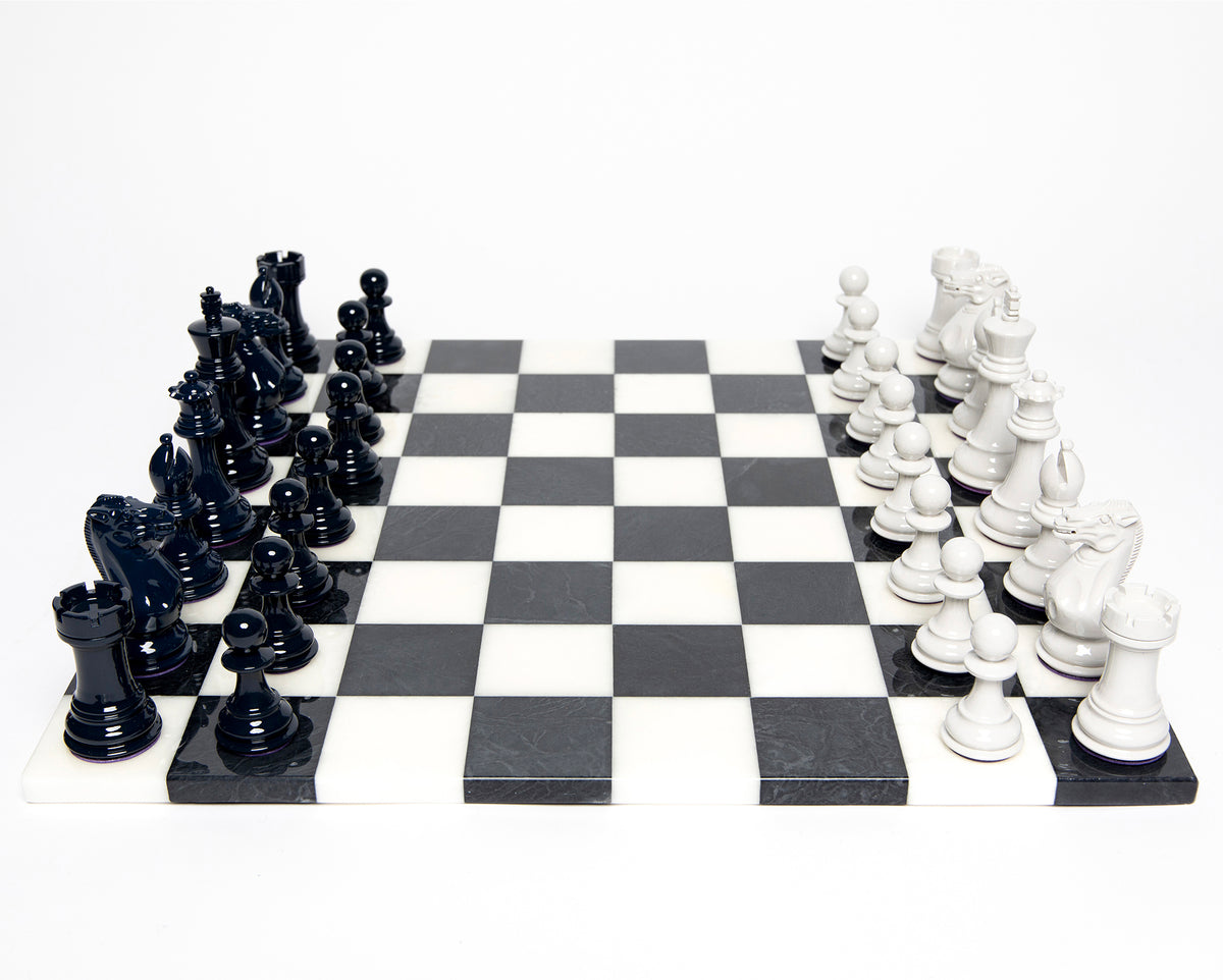 Luxury Bold Chess Set in Onyx White and Evening Blue – Handcrafted by Purling