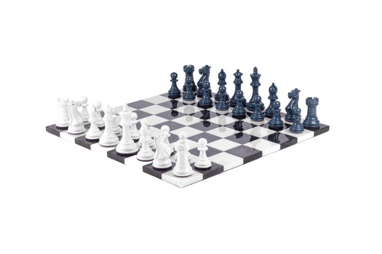Bold Chess Set in Payne’s Grey & White – Handcrafted by Purling
