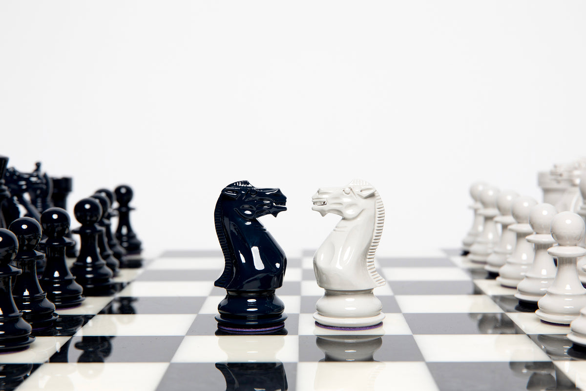 Luxury Bold Chess Set in Onyx White and Evening Blue – Handcrafted by Purling