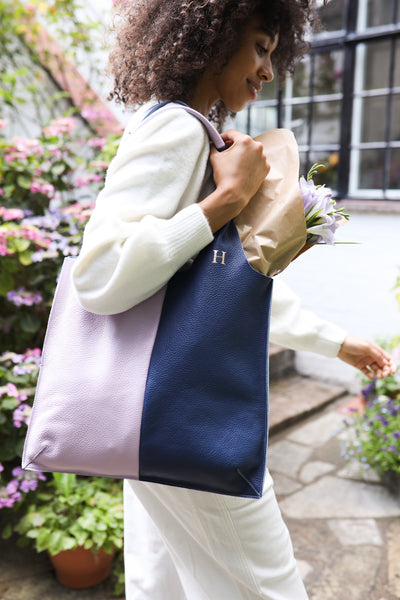 Lilac and Navy Tote Bag