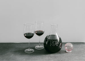 Hand Blown Decanter with Pink Stopper