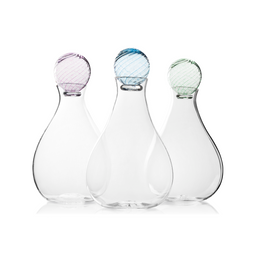 Etched Hand Blown Decanter with Pale Blue Stopper