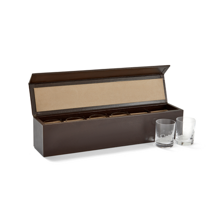 Personalised Shot Glasses in Leather Box Mocha